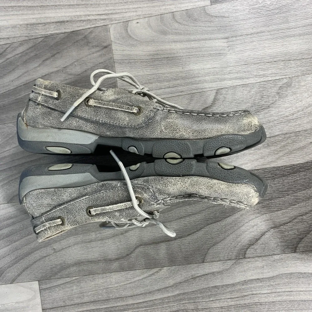 Twisted X Men's Grey Distressed Leather Checkered Moc Toe Boat Shoes US 5.5 M
